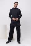 Buy_Kaka Calcutta_Black Beads Zardosi Work Bandhgala With Trousers _at_Aza_Fashions