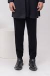 Kaka Calcutta_Black Cotton Sequins Cable Threads Sherwani Open Jacket Kurta Set _Online_at_Aza_Fashions