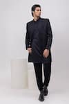 Buy_Kaka Calcutta_Black Cotton Sequins Cable Threads Sherwani Open Jacket Kurta Set _at_Aza_Fashions
