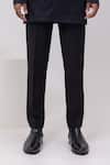 Kaka Calcutta_Black Cotton Embroidery Arrow Threads Short Open Jacket Trouser Set _Online_at_Aza_Fashions