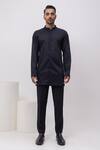 Shop_Kaka Calcutta_Black Cotton Embroidery Arrow Threads Short Open Jacket Trouser Set _at_Aza_Fashions