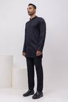 Buy_Kaka Calcutta_Black Cotton Embroidery Arrow Threads Short Open Jacket Trouser Set _Online_at_Aza_Fashions
