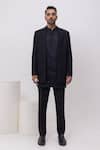 Buy_Kaka Calcutta_Black Cotton Embroidery Arrow Threads Short Open Jacket Trouser Set _at_Aza_Fashions