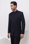 Shop_Kaka Calcutta_Black Heavy Panel Pintuck Bandhgala With Trouser _Online_at_Aza_Fashions