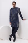 Buy_Kaka Calcutta_Blue Beads Starry Night Long Achkan Sherwani And Trouser Set _at_Aza_Fashions