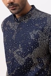 Kaka Calcutta_Blue Beads Starry Night Long Achkan Sherwani And Trouser Set _at_Aza_Fashions