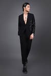 Shop_Kaka Calcutta_Black Suede Cracker Tuxedo And Pant Set _at_Aza_Fashions