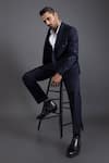 Kaka Calcutta_Blue Film Pintuck Tuxedo And Pant Set _Online_at_Aza_Fashions