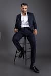 Buy_Kaka Calcutta_Blue Film Pintuck Tuxedo And Pant Set _at_Aza_Fashions