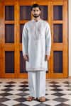Buy_Nafs_Blue Tussar, Silk Mirrors Ferozi Kurta And Pant Set _at_Aza_Fashions