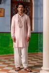 Buy_Nafs_Pink Tussar, Silk Mirrors, Zari Kurta And Pant Set _at_Aza_Fashions