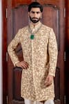Nafs_Beige Tussar, Bemberg Zari Silk Sherwani And Dhoti Pant _Online_at_Aza_Fashions