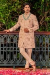 Buy_Nafs_Beige Silk Embroidery Floral Matka Sherwani Set _at_Aza_Fashions