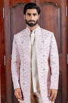 Nafs_Pink Tussar, Tissue Mirrors, Embroidery Silk Jacket And Bundi Set _Online_at_Aza_Fashions