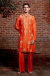 Buy_Nafs_Orange Tussar Embroidery, Mirrors Rust Silk Kurta And Pant Set _at_Aza_Fashions