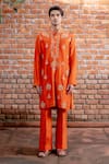 Buy_Nafs_Orange Tussar Embroidery, Mirrors Rust Silk Kurta And Pant Set _Online_at_Aza_Fashions