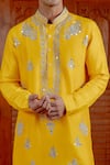 Buy_Nafs_Yellow Tussar, Silk Embroidery Sunflower Kurta And Pant Set _Online_at_Aza_Fashions
