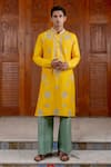 Buy_Nafs_Yellow Tussar, Silk Embroidery Sunflower Kurta And Pant Set _at_Aza_Fashions