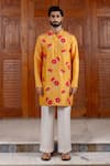 Nafs_Yellow Tussar Embroidery Floral Kurta Pant Set _Online_at_Aza_Fashions