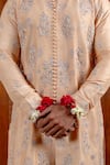 Buy_Nafs_Peach Tussar, Silk Embroidery Potli Buttoned Kurta And Flared Pant Set _Online_at_Aza_Fashions