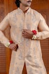 Shop_Nafs_Peach Tussar, Silk Embroidery Potli Buttoned Kurta And Flared Pant Set _at_Aza_Fashions