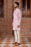 Shop_Nafs_Pink Chanderi , Chanderi, Embroidery Potli Buttoned Kurta And Pant Set _at_Aza_Fashions