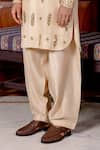 Nafs_Beige Tussar, Silk Mirrors Pathani Set _Online_at_Aza_Fashions