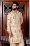 Shop_Nafs_Beige Tussar, Silk Mirrors Pathani Set _Online_at_Aza_Fashions