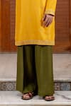Nafs_Yellow Tussar Embroidery, Zari Amber Silk Kurta Set _Online_at_Aza_Fashions