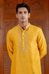 Nafs_Yellow Tussar Embroidery, Zari Amber Silk Kurta Set _at_Aza_Fashions