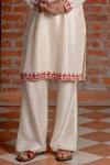 Nafs_Cream Tussar, Silk Embroidery, Mirrors Ivory Kurta And Flared Pant _Online_at_Aza_Fashions