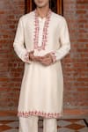 Buy_Nafs_Cream Tussar, Silk Embroidery, Mirrors Ivory Kurta And Flared Pant _Online_at_Aza_Fashions