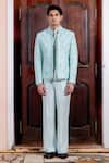 Buy_Nafs_Sky Blue Tussar, Silk, Chanderi Embroidery, Mirrors, Zari Bandhgala Set 