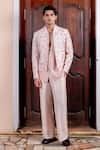 Buy_Nafs_Peach Tussar, Silk, Chanderi Mirrors, Embroidery Bandhgala Set _at_Aza_Fashions