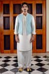 Buy_Nafs_Blue Tussar, Silk Embroidery Ferozi Kurta Set _at_Aza_Fashions