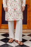 Nafs_Cream Tussar, Silk Embroidery, Mirrors Floral Jaal Kurta And Pant Set _Online_at_Aza_Fashions