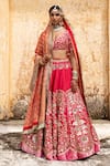 Buy_Aangan By Parul_Maroon Silk Sequins, Zari, Embroidery Classical Royal Grace Bridal Lehenga Set _at_Aza_Fashions