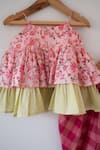 Buy_Love The World Today_Pink Cotton Embroidery Leela Floral Flared Kurta And Checkered Dhoti Set 