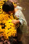 Shop_Love The World Today_Blue Cotton Embroidery Phool Pink Floral Kurta And Baggy Pant Set 