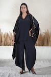 Buy_Vedika Soni_Black Tassels V-neck Placement Embroidered Kaftan Set _at_Aza_Fashions