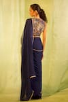 Shop_Radha Sharma_Navy Georgette, Silk, Chanderi Embroidery Hand Pre-draped Saree With Blouse _at_Aza_Fashions