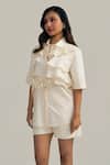 Buy_Neetiandmudita_Ivory Cotton Sequins Collared Ruffle Glimmer Shirt _at_Aza_Fashions