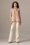Shop_Namrata Joshipura_Brown Embroidery Collared Reeva Mocha Handkerchief Shirt _Online_at_Aza_Fashions