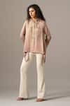Namrata Joshipura_Brown Embroidery Collared Reeva Mocha Handkerchief Shirt _at_Aza_Fashions