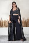 Buy_Vedika Soni_Black Georgette Embroidery Round Neck Cape And Sharara Set _at_Aza_Fashions