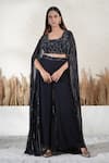 Buy_Vedika Soni_Black Georgette Embroidery Round Neck Cape And Sharara Set _Online_at_Aza_Fashions