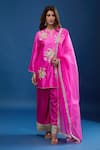 Buy_Archana Shah_Pink Silk Embroidery, Zari Round Neck Short Kurta Palazzo Set _at_Aza_Fashions