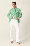 Buy_House Of Zeniaa_Green Cotton Embroidery Collared Ava Mint Striped Bow Tie Shirt _at_Aza_Fashions