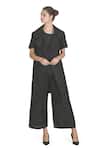 Buy_Samant Chauhan_Black Linen Shawl , Round Matte Trace Jacket Trouser Set _at_Aza_Fashions