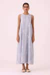 The Summer House Sky Blue Cotton Round Neck Amaran Ikat Maxi Dress Online at Aza Fashions The Summer House_Sky Blue Cotton Round Neck Amaran Ikat Maxi Dress _Online_at_Aza_Fashions